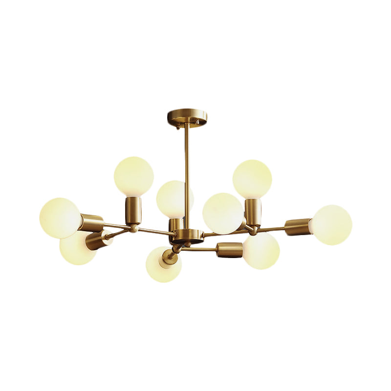 Branch Chandelier Lamp Modern Globe Opal Glass 6/9/12 Lights Bedroom Hanging Light with Brass Arm Clearhalo 'Ceiling Lights' 'Chandeliers' 'Modern Chandeliers' 'Modern' Lighting' 207156