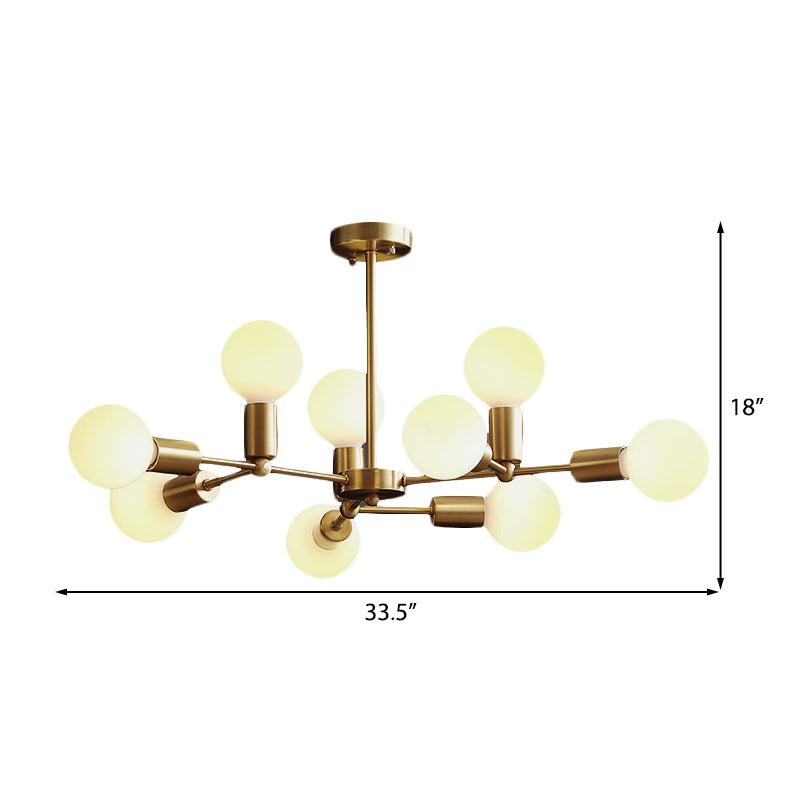 Branch Chandelier Lamp Modern Globe Opal Glass 6/9/12 Lights Bedroom Hanging Light with Brass Arm Clearhalo 'Ceiling Lights' 'Chandeliers' 'Modern Chandeliers' 'Modern' Lighting' 207157