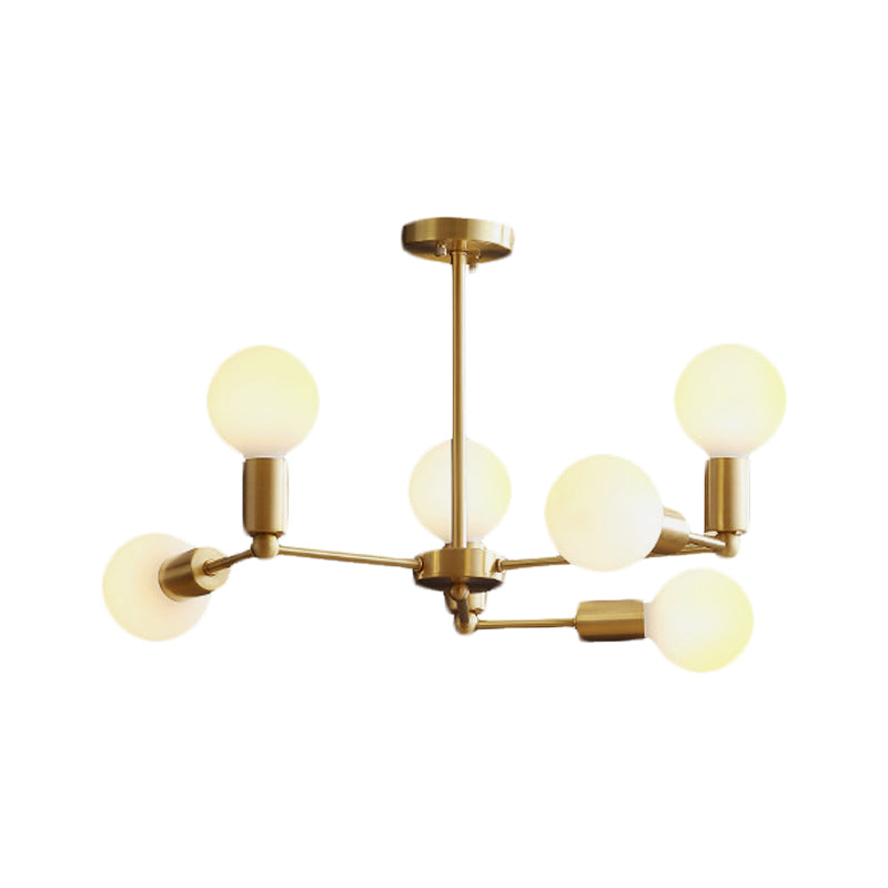 Branch Chandelier Lamp Modern Globe Opal Glass 6/9/12 Lights Bedroom Hanging Light with Brass Arm Clearhalo 'Ceiling Lights' 'Chandeliers' 'Modern Chandeliers' 'Modern' Lighting' 207160