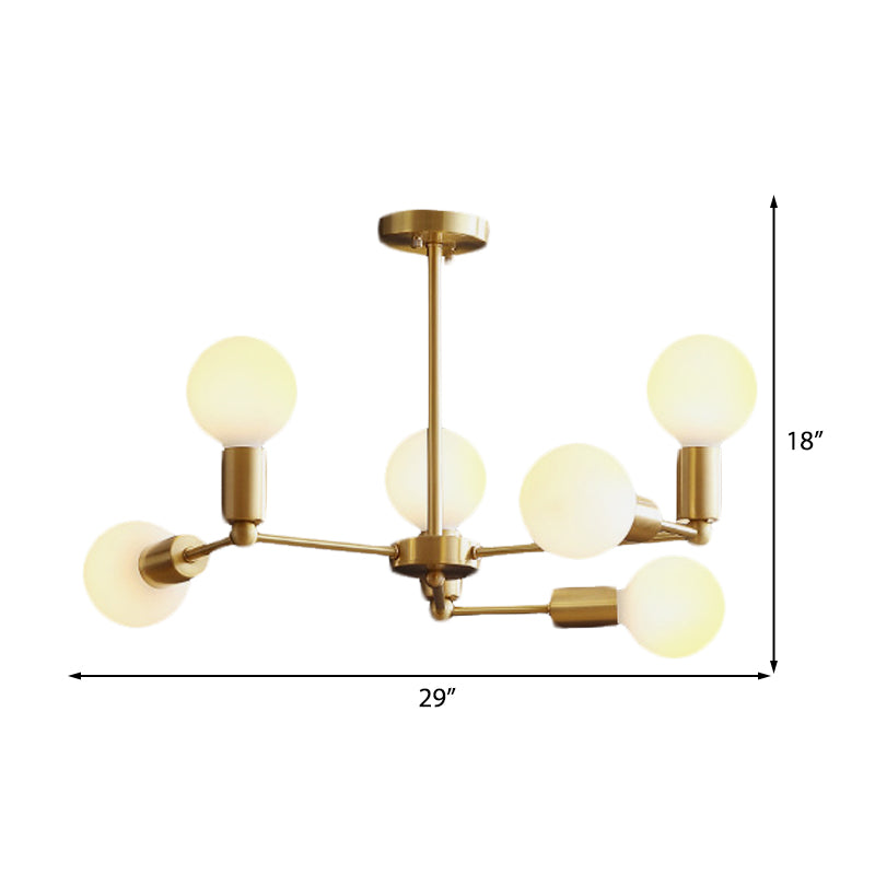 Branch Chandelier Lamp Modern Globe Opal Glass 6/9/12 Lights Bedroom Hanging Light with Brass Arm Clearhalo 'Ceiling Lights' 'Chandeliers' 'Modern Chandeliers' 'Modern' Lighting' 207161