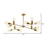 Branch Chandelier Lamp Modern Globe Opal Glass 6/9/12 Lights Bedroom Hanging Light with Brass Arm Clearhalo 'Ceiling Lights' 'Chandeliers' 'Modern Chandeliers' 'Modern' Lighting' 207167