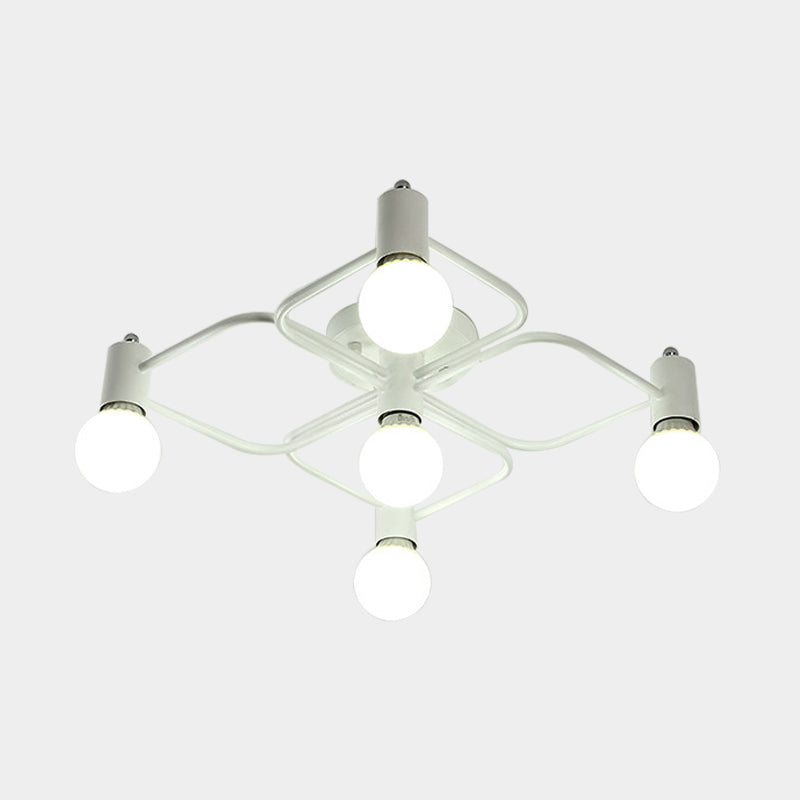 Diamond/Rectangular Semi Flush Mount Light Contemporary Metal 5/7/9 Lights White/Black Led Semi Mount Lamp with Milk Glass Bare Bulb Shade Clearhalo 'Ceiling Lights' 'Close To Ceiling Lights' 'Close to ceiling' 'Semi-flushmount' Lighting' 207175