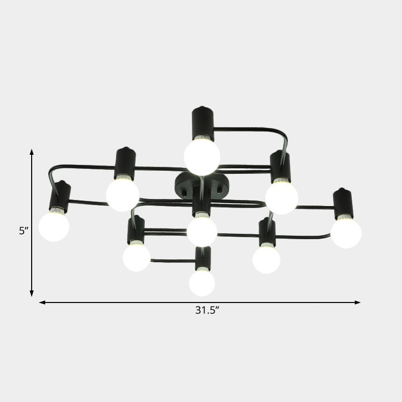 Diamond/Rectangular Semi Flush Mount Light Contemporary Metal 5/7/9 Lights White/Black Led Semi Mount Lamp with Milk Glass Bare Bulb Shade Clearhalo 'Ceiling Lights' 'Close To Ceiling Lights' 'Close to ceiling' 'Semi-flushmount' Lighting' 207193