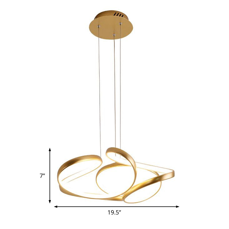 Wave Acrylic Chandelier Simple Gold/Coffee LED Hanging Lamp for Dining Room, 14"/19.5" Wide Clearhalo 'Ceiling Lights' 'Chandeliers' 'Modern Chandeliers' 'Modern' Lighting' 207208