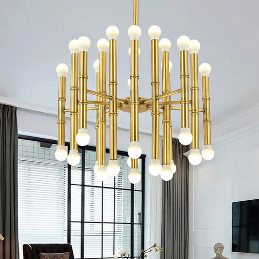 Metal Flute Hanging Chandelier Modern 30 Lights Black/Silver/Gold Suspension Light for Living Room Gold Clearhalo 'Ceiling Lights' 'Chandeliers' 'Modern Chandeliers' 'Modern' Lighting' 207231