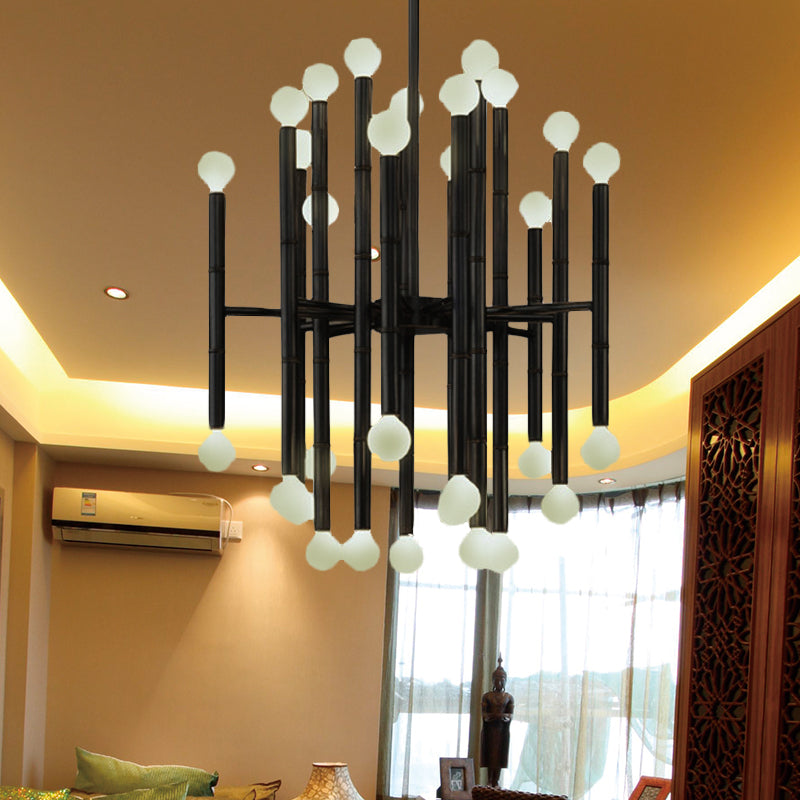 Metal Flute Hanging Chandelier Modern 30 Lights Black/Silver/Gold Suspension Light for Living Room Black Clearhalo 'Ceiling Lights' 'Chandeliers' 'Modern Chandeliers' 'Modern' Lighting' 207237