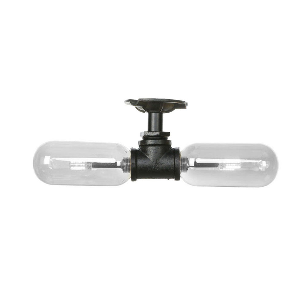 Matte Black Capsule Shade Semi Flush Light Rustic Clear Glass 2-Light Living Room Ceiling Lighting Fixture with Pipe Design Clearhalo 'Ceiling Lights' 'Close To Ceiling Lights' 'Close to ceiling' 'Semi-flushmount' Lighting' 207274