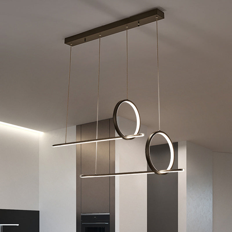 Linear and Ring Ceiling Chandelier Simple Acrylic 1/2 Light Black Hanging Light in Warm/White Light 2 Black Clearhalo 'Ceiling Lights' 'Chandeliers' 'Modern Chandeliers' 'Modern' Lighting' 207280