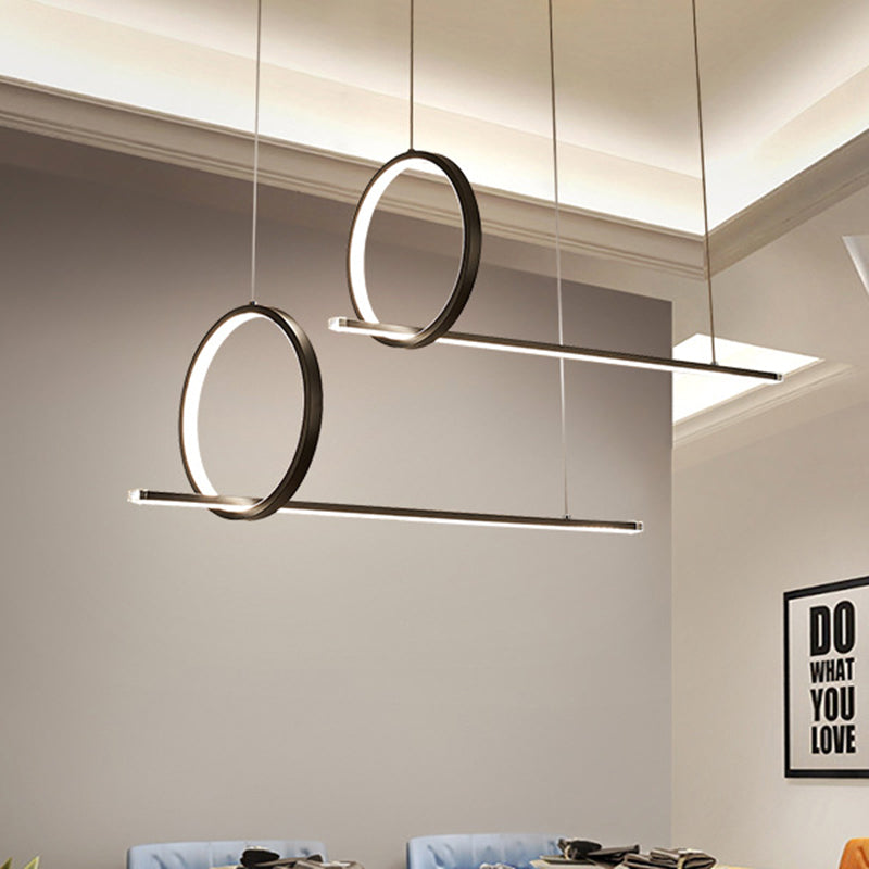 Linear and Ring Ceiling Chandelier Simple Acrylic 1/2 Light Black Hanging Light in Warm/White Light Clearhalo 'Ceiling Lights' 'Chandeliers' 'Modern Chandeliers' 'Modern' Lighting' 207281