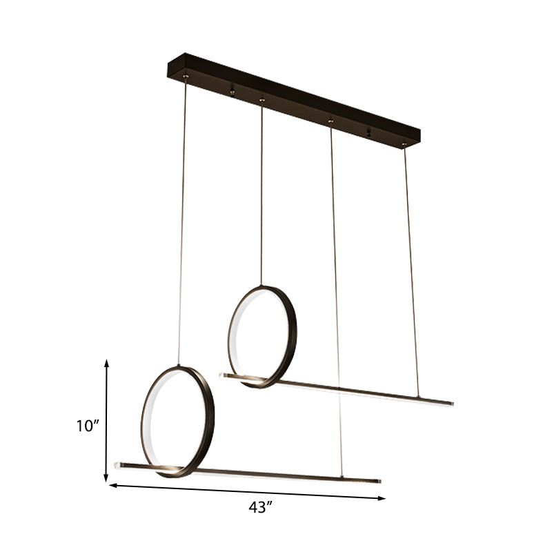 Linear and Ring Ceiling Chandelier Simple Acrylic 1/2 Light Black Hanging Light in Warm/White Light Clearhalo 'Ceiling Lights' 'Chandeliers' 'Modern Chandeliers' 'Modern' Lighting' 207283