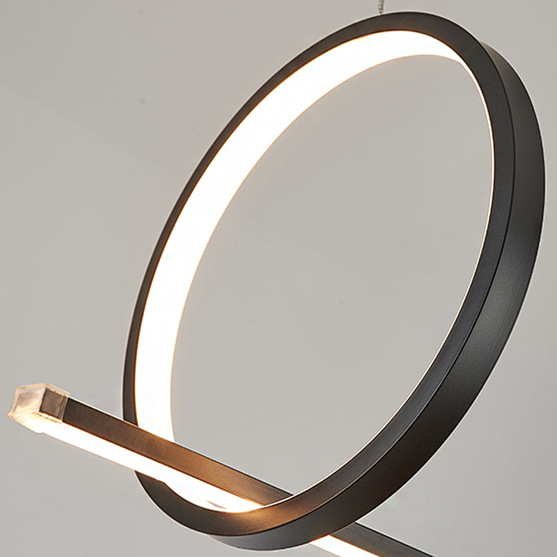 Linear and Ring Ceiling Chandelier Simple Acrylic 1/2 Light Black Hanging Light in Warm/White Light Clearhalo 'Ceiling Lights' 'Chandeliers' 'Modern Chandeliers' 'Modern' Lighting' 207285