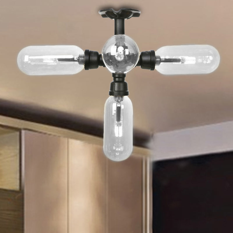 Black Sconce Light Industrial Metal 4/5/6 Light Capsule Shade Wall Lighting Fixture for Living Room with Pipe Design Black B Clearhalo 'Ceiling Lights' 'Close To Ceiling Lights' 'Close to ceiling' 'Semi-flushmount' Lighting' 207293