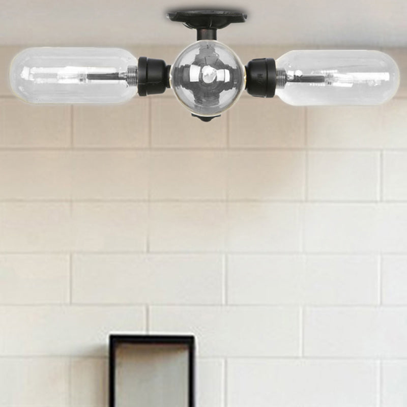 Black Sconce Light Industrial Metal 4/5/6 Light Capsule Shade Wall Lighting Fixture for Living Room with Pipe Design Black C Clearhalo 'Ceiling Lights' 'Close To Ceiling Lights' 'Close to ceiling' 'Semi-flushmount' Lighting' 207294