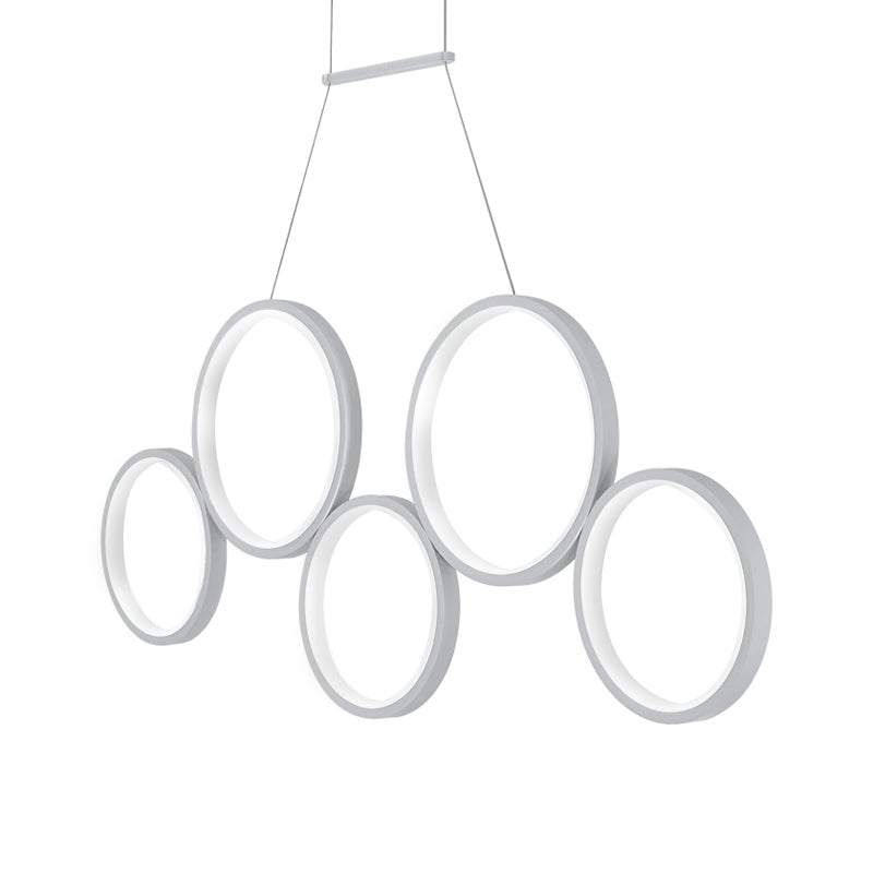 Acrylic Multi Rings Chandelier Lamp Simple Style 3/5 Lights White/Coffee Hanging Light Fixture for Kitchen Clearhalo 'Ceiling Lights' 'Chandeliers' 'Modern Chandeliers' 'Modern' Lighting' 207323