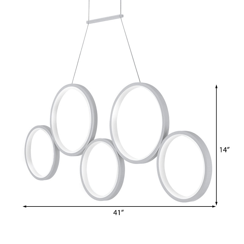 Acrylic Multi Rings Chandelier Lamp Simple Style 3/5 Lights White/Coffee Hanging Light Fixture for Kitchen Clearhalo 'Ceiling Lights' 'Chandeliers' 'Modern Chandeliers' 'Modern' Lighting' 207324