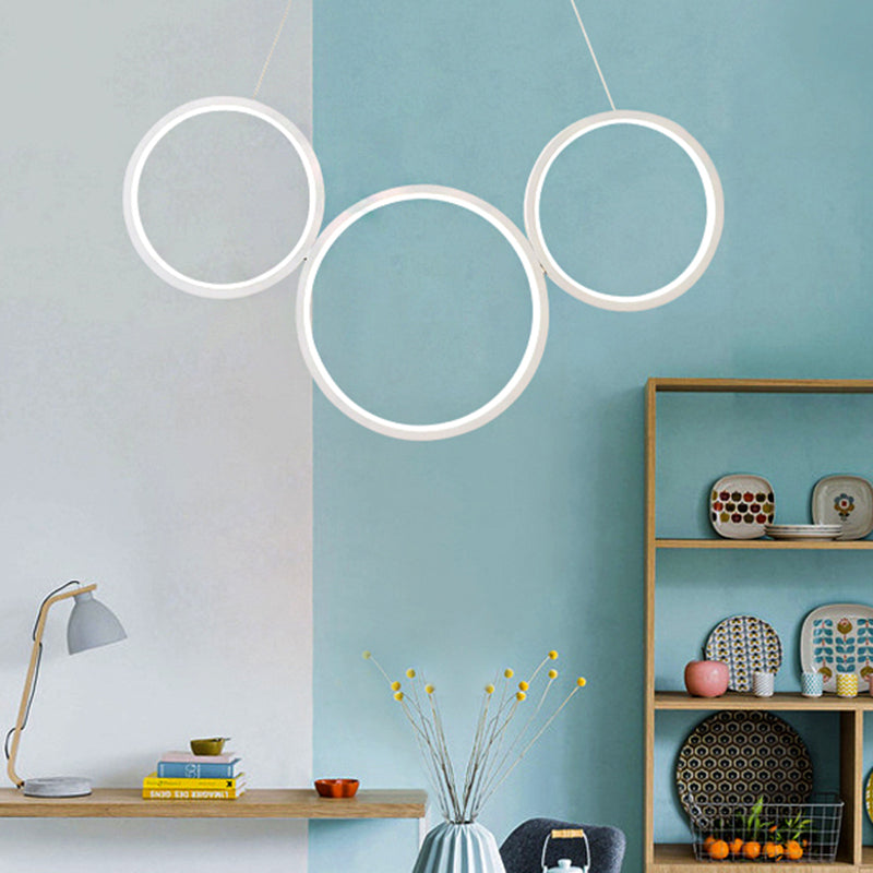 Acrylic Multi Rings Chandelier Lamp Simple Style 3/5 Lights White/Coffee Hanging Light Fixture for Kitchen 3 White Clearhalo 'Ceiling Lights' 'Chandeliers' 'Modern Chandeliers' 'Modern' Lighting' 207327