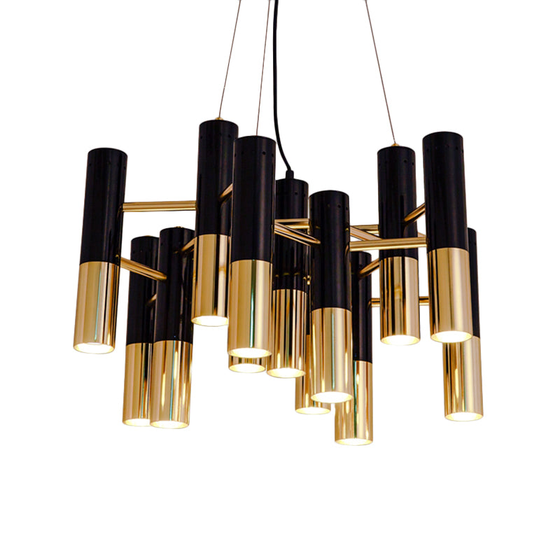 Tube Chandelier Light Modern Metal 7/13/19 Lights Gold Hanging Ceiling Lamp in Warm Light for Living Room Clearhalo 'Ceiling Lights' 'Chandeliers' 'Modern Chandeliers' 'Modern' Lighting' 207336