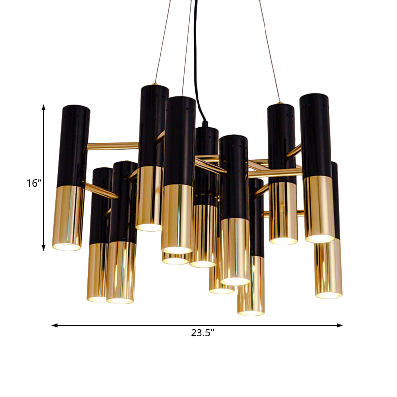 Tube Chandelier Light Modern Metal 7/13/19 Lights Gold Hanging Ceiling Lamp in Warm Light for Living Room Clearhalo 'Ceiling Lights' 'Chandeliers' 'Modern Chandeliers' 'Modern' Lighting' 207337