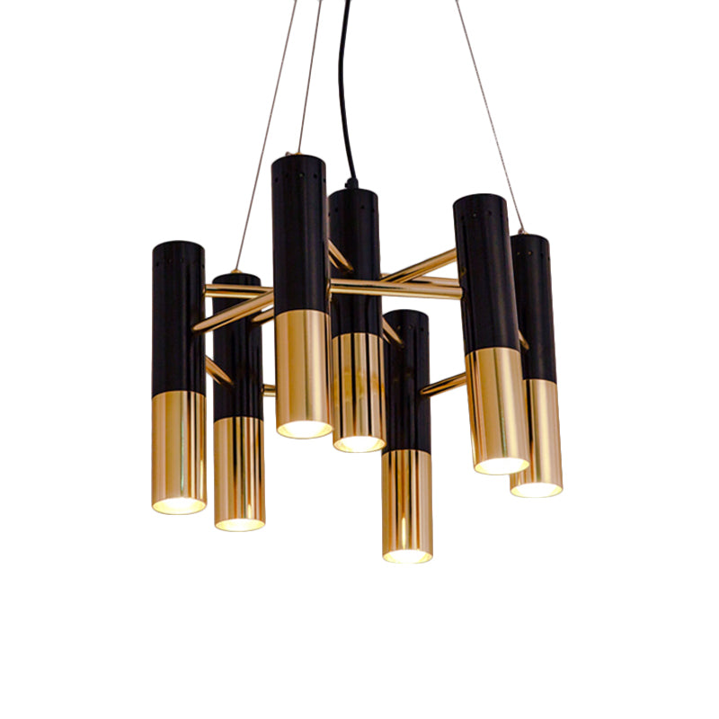 Tube Chandelier Light Modern Metal 7/13/19 Lights Gold Hanging Ceiling Lamp in Warm Light for Living Room Clearhalo 'Ceiling Lights' 'Chandeliers' 'Modern Chandeliers' 'Modern' Lighting' 207340