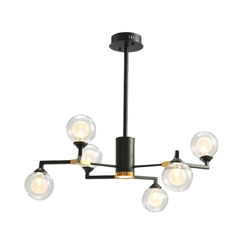 Clear Glass Sphere Chandelier Lighting with Radial Design Contemporary 6/8/10 Lights Led Hanging Light Kit in Black Clearhalo 'Ceiling Lights' 'Chandeliers' 'Close To Ceiling Lights' 'Glass shade' 'Glass' 'Modern Chandeliers' 'Modern' 'Pendant Lights' Lighting' 207349