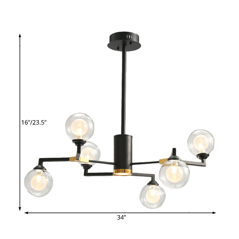 Clear Glass Sphere Chandelier Lighting with Radial Design Contemporary 6/8/10 Lights Led Hanging Light Kit in Black Clearhalo 'Ceiling Lights' 'Chandeliers' 'Close To Ceiling Lights' 'Glass shade' 'Glass' 'Modern Chandeliers' 'Modern' 'Pendant Lights' Lighting' 207350