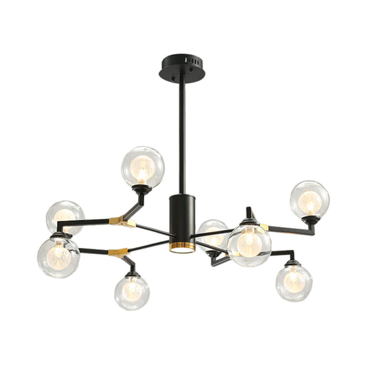 Clear Glass Sphere Chandelier Lighting with Radial Design Contemporary 6/8/10 Lights Led Hanging Light Kit in Black Clearhalo 'Ceiling Lights' 'Chandeliers' 'Close To Ceiling Lights' 'Glass shade' 'Glass' 'Modern Chandeliers' 'Modern' 'Pendant Lights' Lighting' 207353