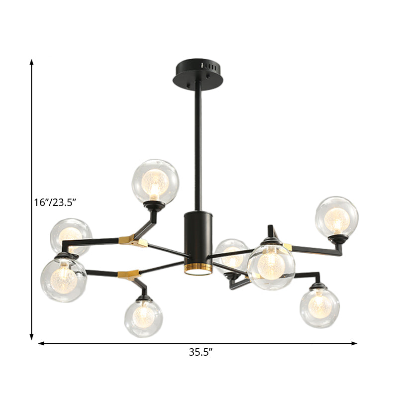 Clear Glass Sphere Chandelier Lighting with Radial Design Contemporary 6/8/10 Lights Led Hanging Light Kit in Black Clearhalo 'Ceiling Lights' 'Chandeliers' 'Close To Ceiling Lights' 'Glass shade' 'Glass' 'Modern Chandeliers' 'Modern' 'Pendant Lights' Lighting' 207354