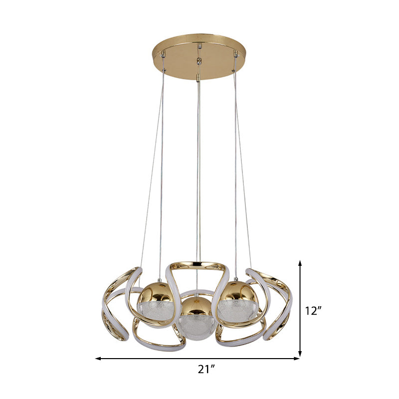 Abstract Chandelier Light Modernism Acrylic Gold LED Hanging Ceiling Light for Dining Room Clearhalo 'Ceiling Lights' 'Chandeliers' 'Modern Chandeliers' 'Modern' Lighting' 207366