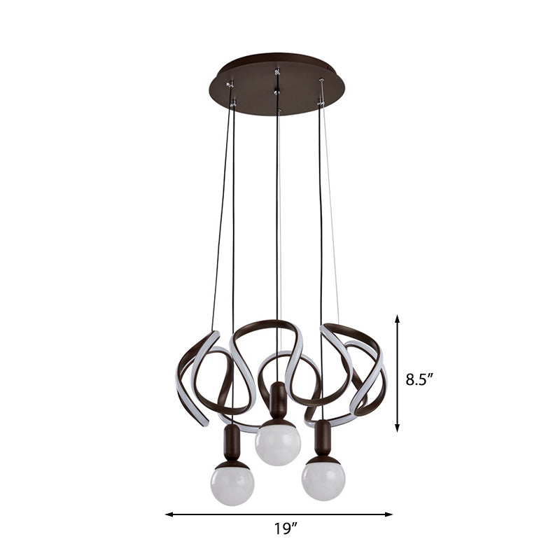 Globe Chandelier Light Modern Opal Glass 3 Lights Coffee Hanging Light with Abstract Acrylic Decoration Clearhalo 'Ceiling Lights' 'Chandeliers' 'Modern Chandeliers' 'Modern' Lighting' 207371