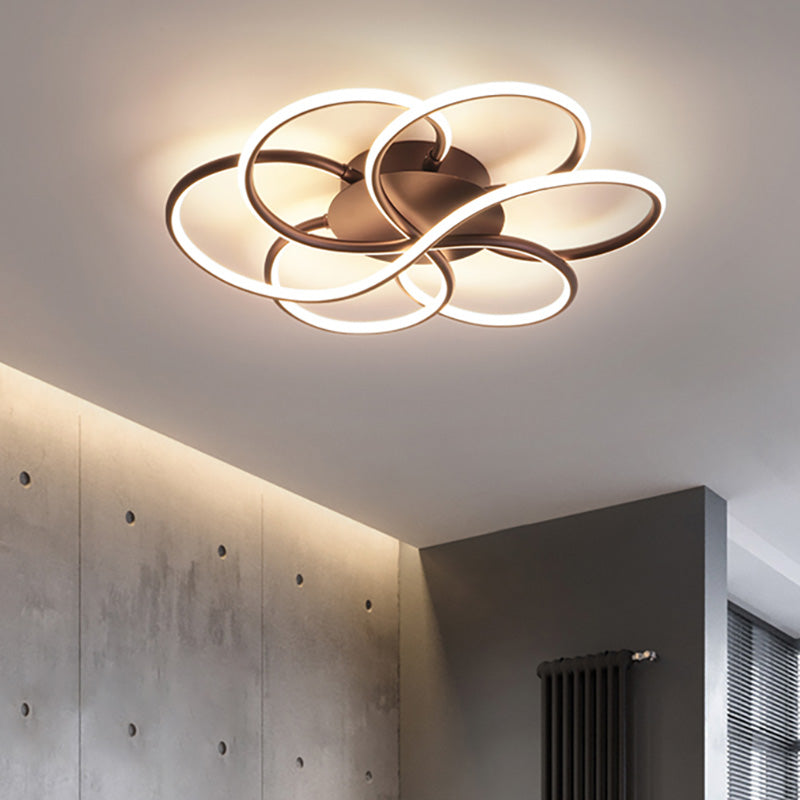 Flower Shape Acrylic Flush Mount Modern Led White/Coffee Flush Mount Light Fixture in White/Warm Light, 16.5"/23.5"/31.5" Wide Coffee Clearhalo 'Ceiling Lights' 'Close To Ceiling Lights' 'Close to ceiling' 'Flush mount' Lighting' 207389