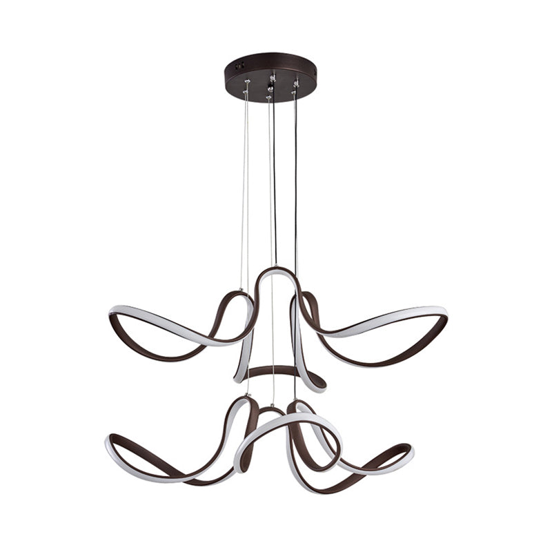 2 Tiers Curve Chandelier Light Modernist Acrylic Coffee LED Hanging Light for Dining Room Clearhalo 'Ceiling Lights' 'Chandeliers' 'Modern Chandeliers' 'Modern' Lighting' 207394