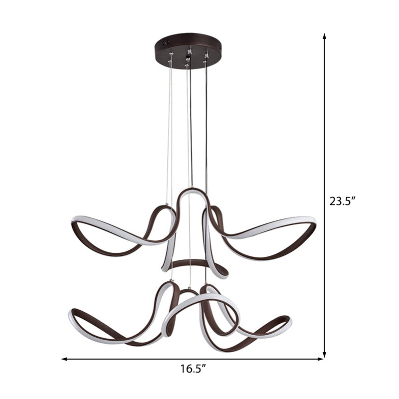 2 Tiers Curve Chandelier Light Modernist Acrylic Coffee LED Hanging Light for Dining Room Clearhalo 'Ceiling Lights' 'Chandeliers' 'Modern Chandeliers' 'Modern' Lighting' 207395