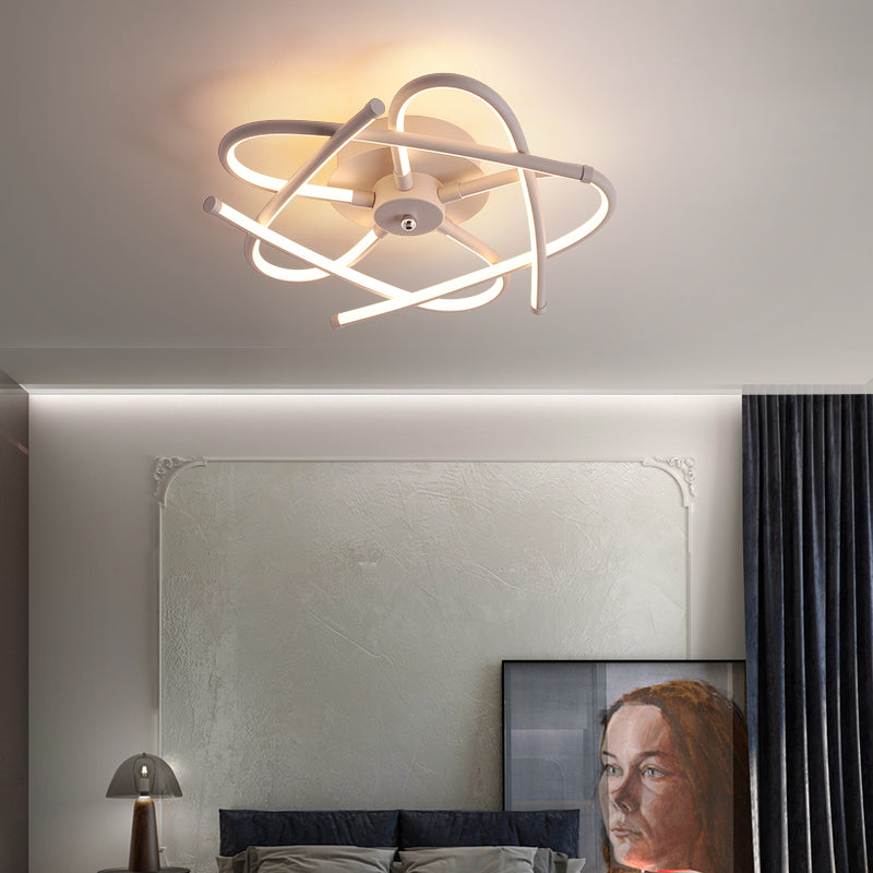 Twisted Flush Lighting Modernist Acrylic Black/Grey Led Flush Mount Ceiling Lamp Fixture in White/Warm Light, 18"/25.5"/31.5" Wide Grey 18" Clearhalo 'Ceiling Lights' 'Close To Ceiling Lights' 'Close to ceiling' 'Flush mount' Lighting' 207429