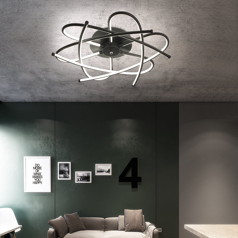 Twisted Flush Lighting Modernist Acrylic Black/Grey Led Flush Mount Ceiling Lamp Fixture in White/Warm Light, 18"/25.5"/31.5" Wide Clearhalo 'Ceiling Lights' 'Close To Ceiling Lights' 'Close to ceiling' 'Flush mount' Lighting' 207439