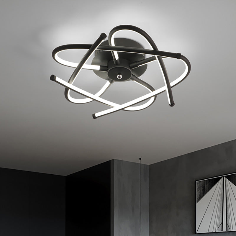 Twisted Flush Lighting Modernist Acrylic Black/Grey Led Flush Mount Ceiling Lamp Fixture in White/Warm Light, 18"/25.5"/31.5" Wide Black 18" White Clearhalo 'Ceiling Lights' 'Close To Ceiling Lights' 'Close to ceiling' 'Flush mount' Lighting' 207447