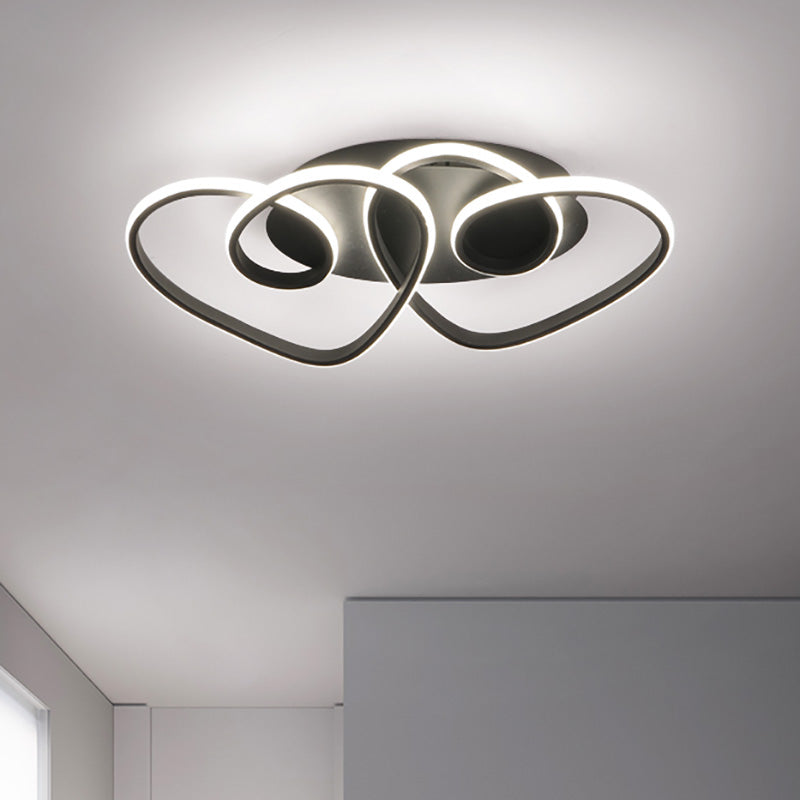 Black Double Love-Shaped Flush Lighting Modernist Led Acrylic Flush Ceiling Lamp Fixture in Warm/White/Neutral Light Black White Clearhalo 'Ceiling Lights' 'Close To Ceiling Lights' 'Close to ceiling' 'Flush mount' Lighting' 207509