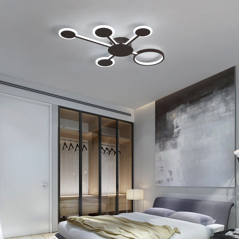 Acrylic Sputnik Flush Mount Modernist 4/5/6 Lights Coffee Led Flush Mount Light Fixture in White/Warm Light 5 Coffee White Clearhalo 'Ceiling Lights' 'Close To Ceiling Lights' 'Close to ceiling' 'Flush mount' Lighting' 207511