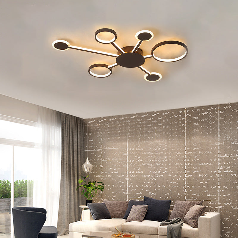 Acrylic Sputnik Flush Mount Modernist 4/5/6 Lights Coffee Led Flush Mount Light Fixture in White/Warm Light 6 Coffee Clearhalo 'Ceiling Lights' 'Close To Ceiling Lights' 'Close to ceiling' 'Flush mount' Lighting' 207512