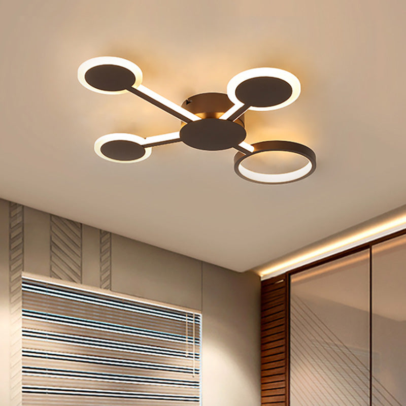 Acrylic Sputnik Flush Mount Modernist 4/5/6 Lights Coffee Led Flush Mount Light Fixture in White/Warm Light 4 Coffee Clearhalo 'Ceiling Lights' 'Close To Ceiling Lights' 'Close to ceiling' 'Flush mount' Lighting' 207529