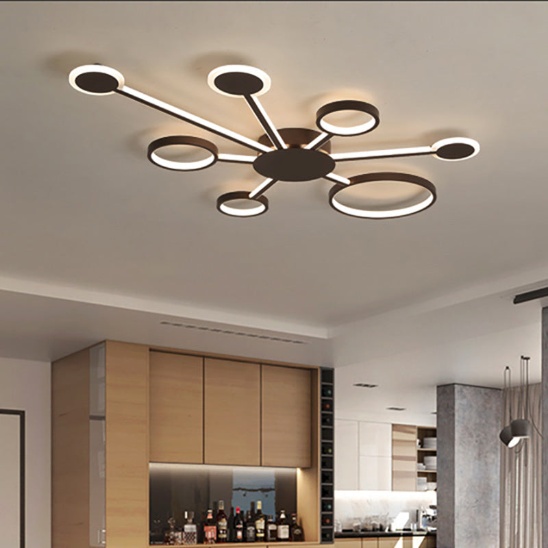 Acrylic Sputnik Flush Mount Modernist 4/5/6 Lights Coffee Led Flush Mount Light Fixture in White/Warm Light 7 Coffee Warm Clearhalo 'Ceiling Lights' 'Close To Ceiling Lights' 'Close to ceiling' 'Flush mount' Lighting' 207532