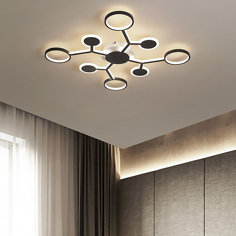 Modern Starburst Flush Lamp Acrylic 6/8/10 Lights Coffee Flush Mount Light in White/Warm Light 8 Coffee Clearhalo 'Ceiling Lights' 'Close To Ceiling Lights' 'Close to ceiling' 'Flush mount' Lighting' 207558