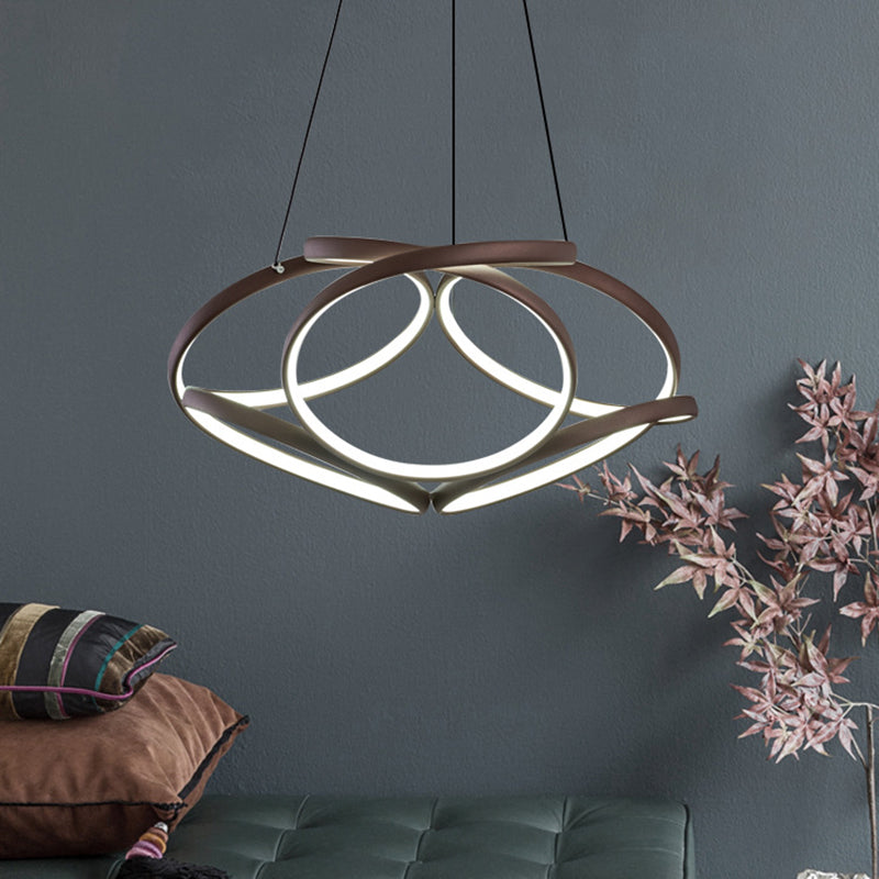 Seamless Curve Chandelier Light Modern Acrylic Coffee LED Suspension Light for Living Room Brown Clearhalo 'Ceiling Lights' 'Chandeliers' 'Modern Chandeliers' 'Modern' Lighting' 207582