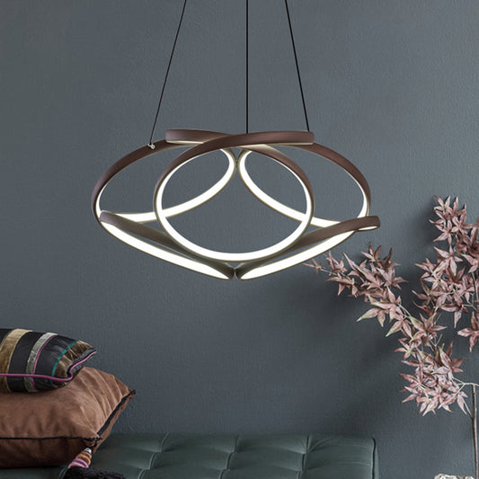 Seamless Curve Chandelier Light Modern Acrylic Coffee LED Suspension Light for Living Room Brown Clearhalo 'Ceiling Lights' 'Chandeliers' 'Modern Chandeliers' 'Modern' Lighting' 207582