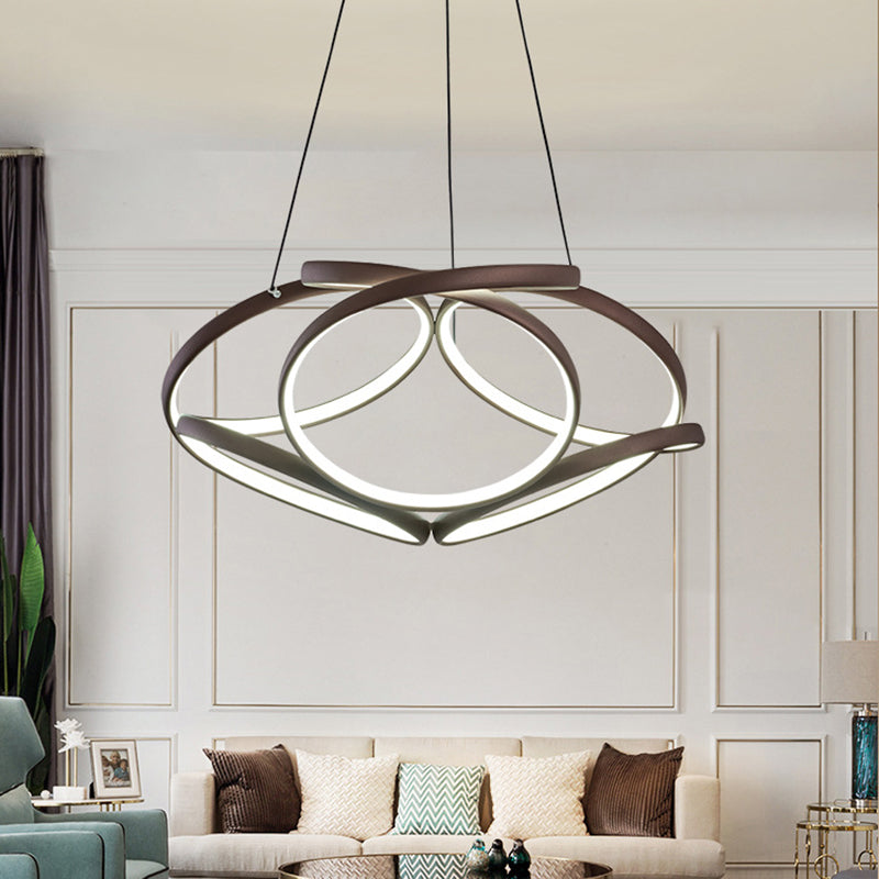 Seamless Curve Chandelier Light Modern Acrylic Coffee LED Suspension Light for Living Room Clearhalo 'Ceiling Lights' 'Chandeliers' 'Modern Chandeliers' 'Modern' Lighting' 207583