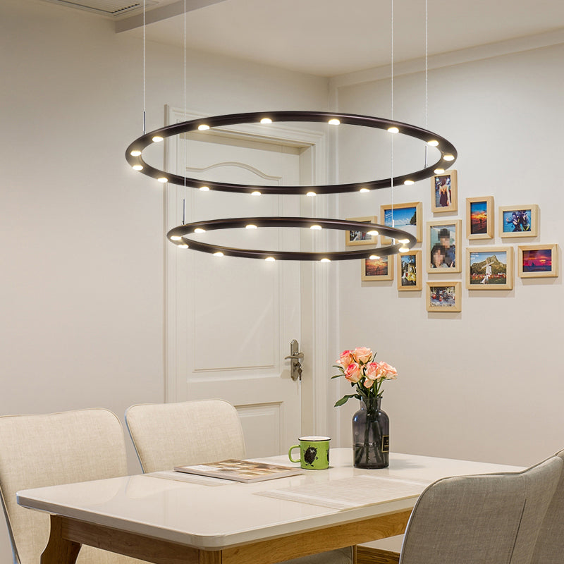 1/2 Tiers Ring Chandelier Light Modern Acrylic Black/White Bedroom LED Hanging Light in Warm/White Light Black 2 Tiers Clearhalo 'Ceiling Lights' 'Chandeliers' 'Modern Chandeliers' 'Modern' Lighting' 207601