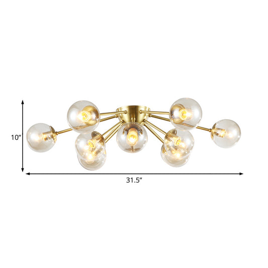 Spherical Clear Glass Semi Flush Lamp Modern Multi Lights Brass Semi Flush Mount Light Fixture with Starburst Design Clearhalo 'Ceiling Lights' 'Close To Ceiling Lights' 'Close to ceiling' 'Glass shade' 'Glass' 'Pendant Lights' 'Semi-flushmount' Lighting' 207613