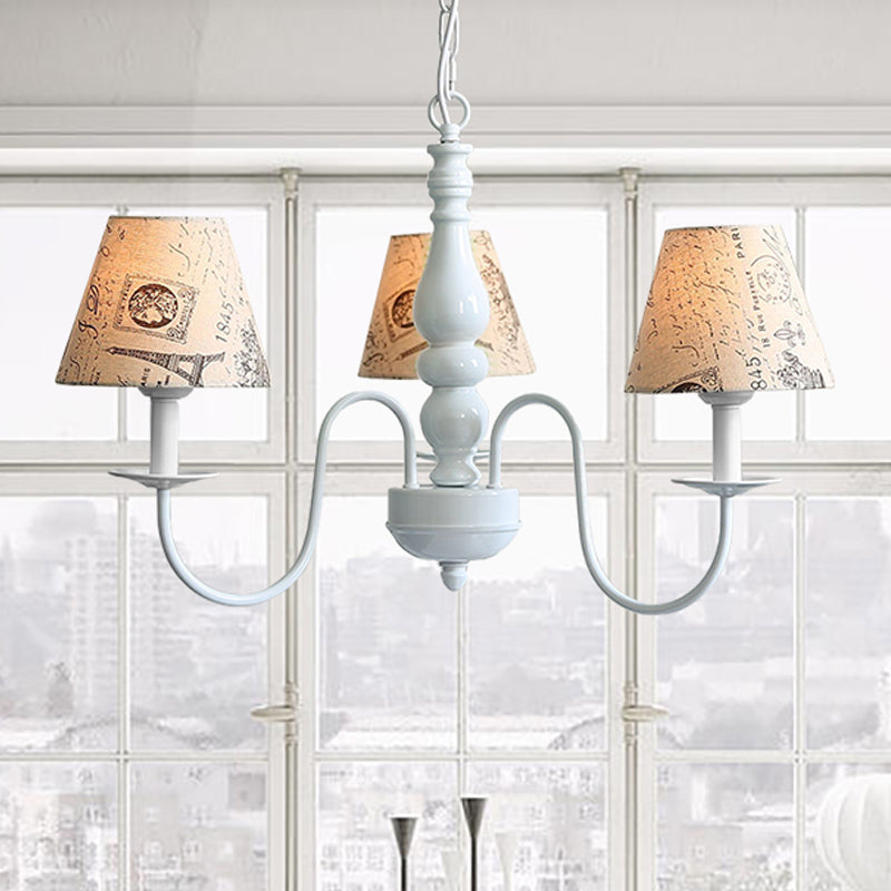 Fabric Tower Pendant Light 3 Heads Antique Stylish Chandelier in Beige for Restaurant Clearhalo 'Ceiling Lights' 'Chandeliers' Lighting' options 207632
