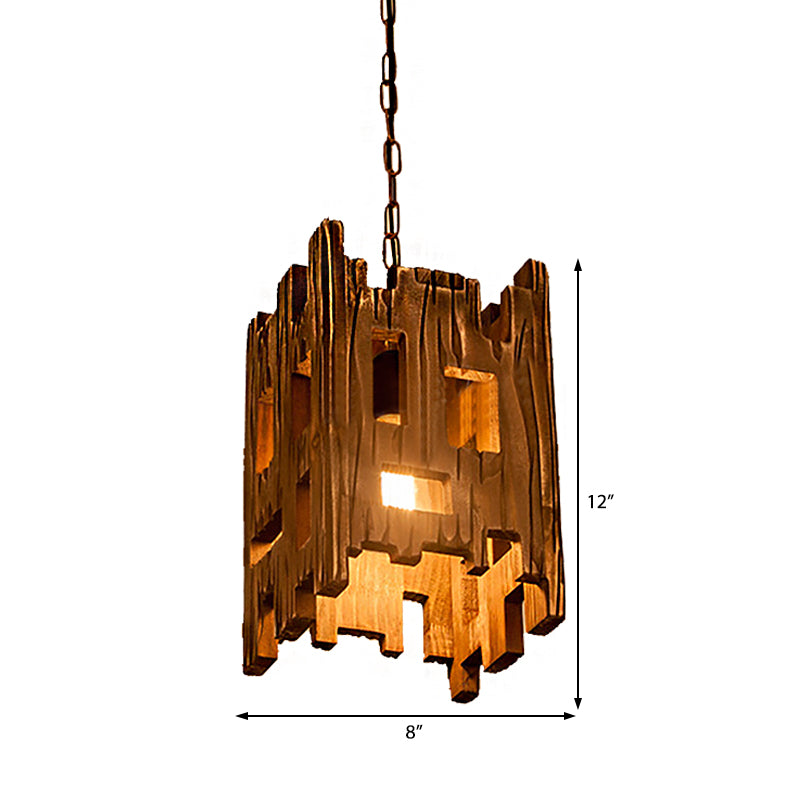 Brown Rectangle Pendant Fixture Antique Etched Wood 1/2/3-Light Dining Room Hanging Ceiling Light Clearhalo 'Ceiling Lights' 'Island Lights' Lighting' 207686