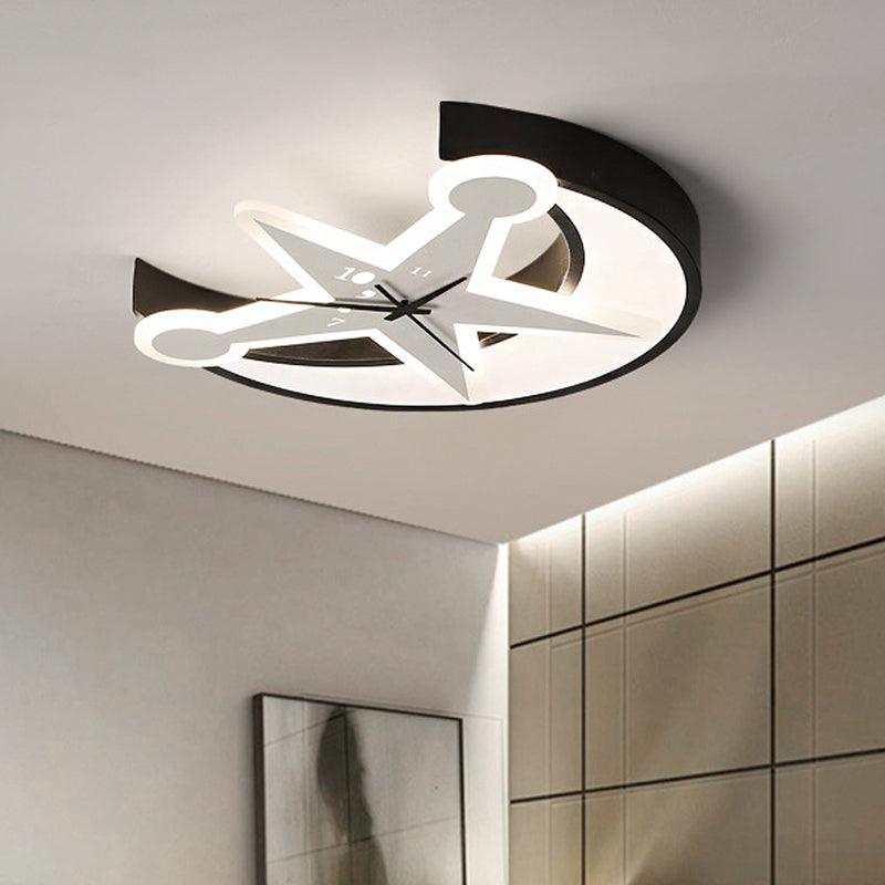 Acrylic Clock Flush Ceiling Light with Moon & Star Dining Room Modern LED Ceiling Lamp in Black Clearhalo 'Ceiling Lights' 'Close To Ceiling Lights' 'Close to ceiling' 'Flush mount' Lighting' 207828