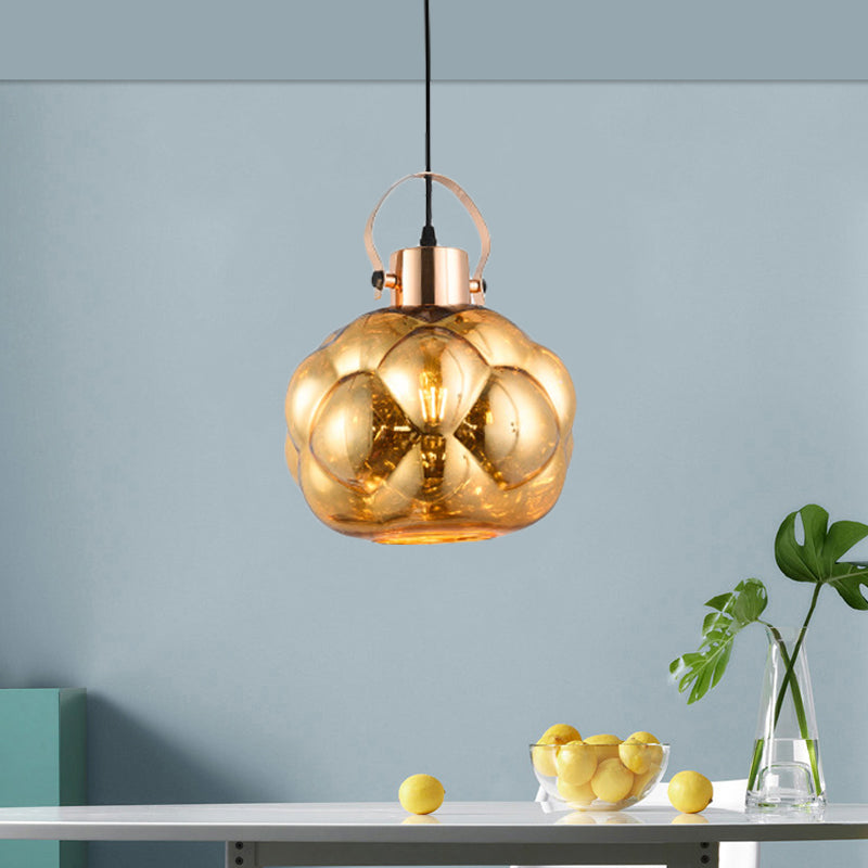 Global Pendant Light Modern Hand Blown Glass 1 Light Chrome/Gold/Rose Gold Ceiling Lamp for Dining Room Gold Clearhalo 'Ceiling Lights' 'Glass shade' 'Glass' 'Modern Pendants' 'Modern' 'Pendant Lights' 'Pendants' Lighting' 207833